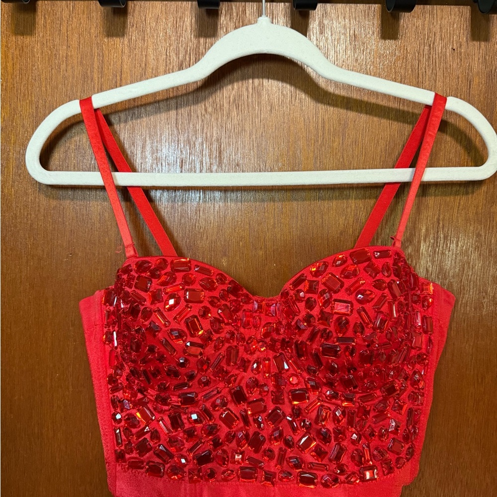 Red Embellished Crop Top
